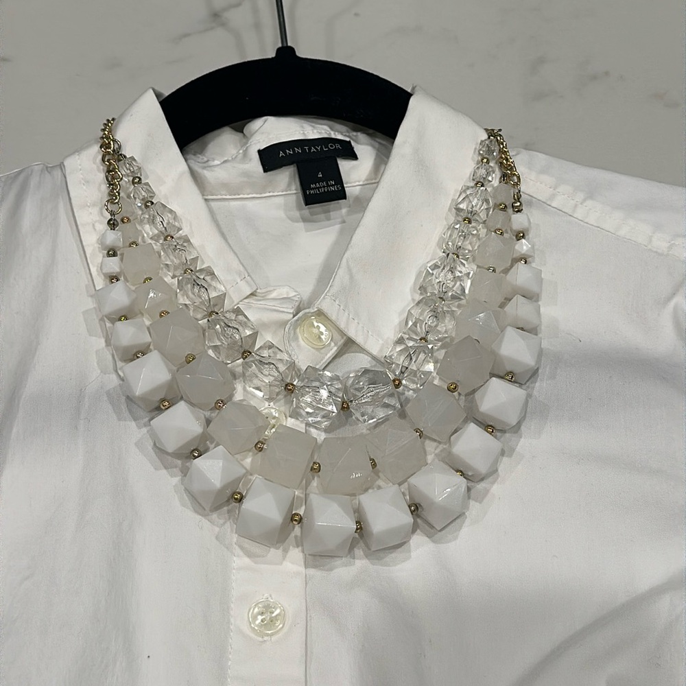 White and gold layered necklace